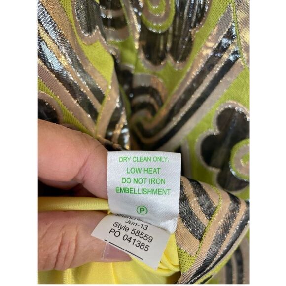 LILLY PULITZER METALLIC GREEN PEARL DRESS VINTAGE BROCADE Size 2 Holiday NEW - Picture 9 of 10